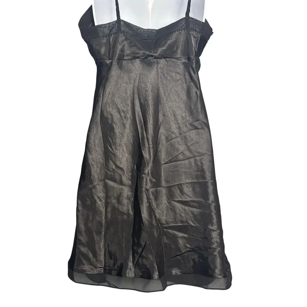 Vintage Madison Intimates Black Satin & Lace Beaded  Nightgown Slip‎ Dress Small